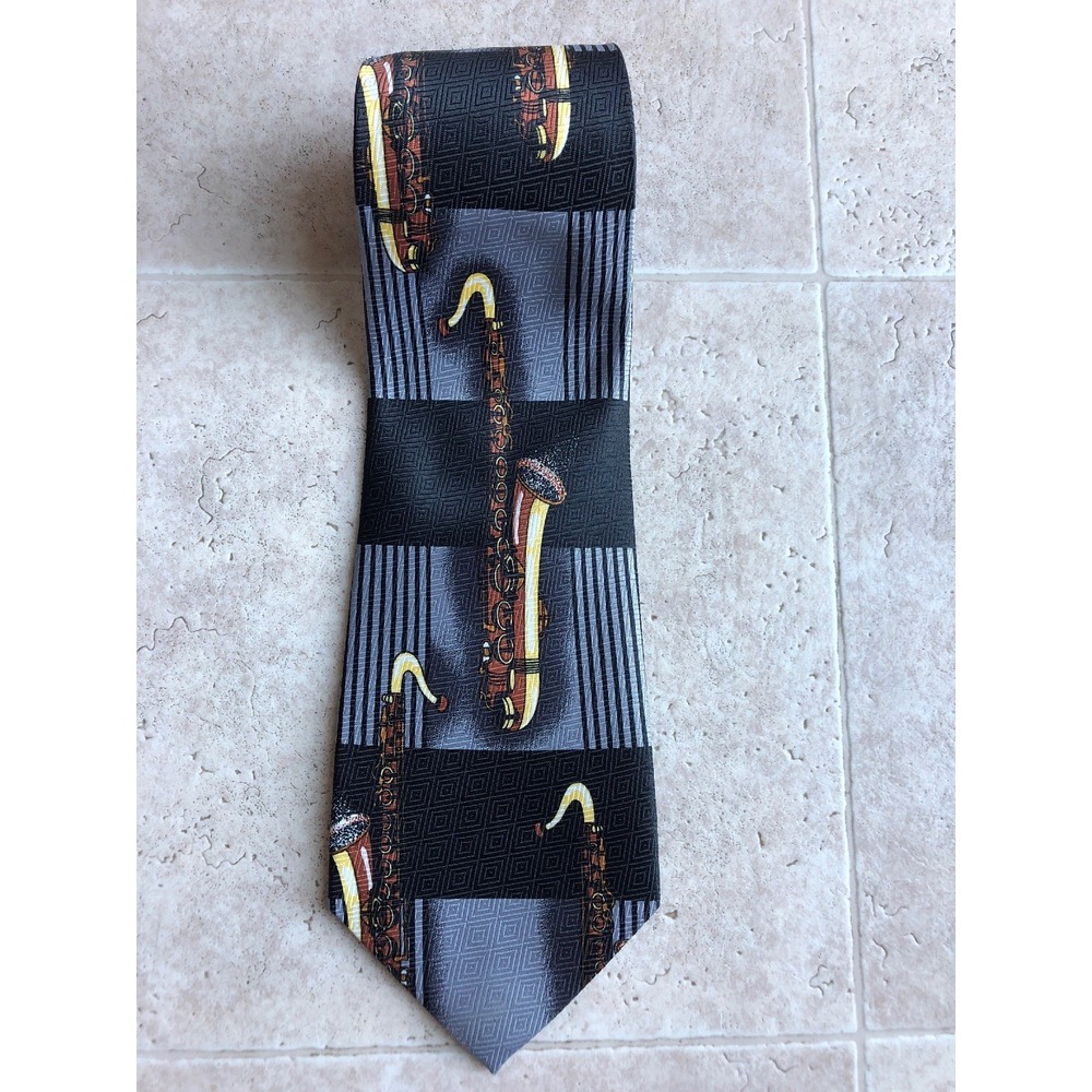 Parquet Music Saxophone Men Tie Black